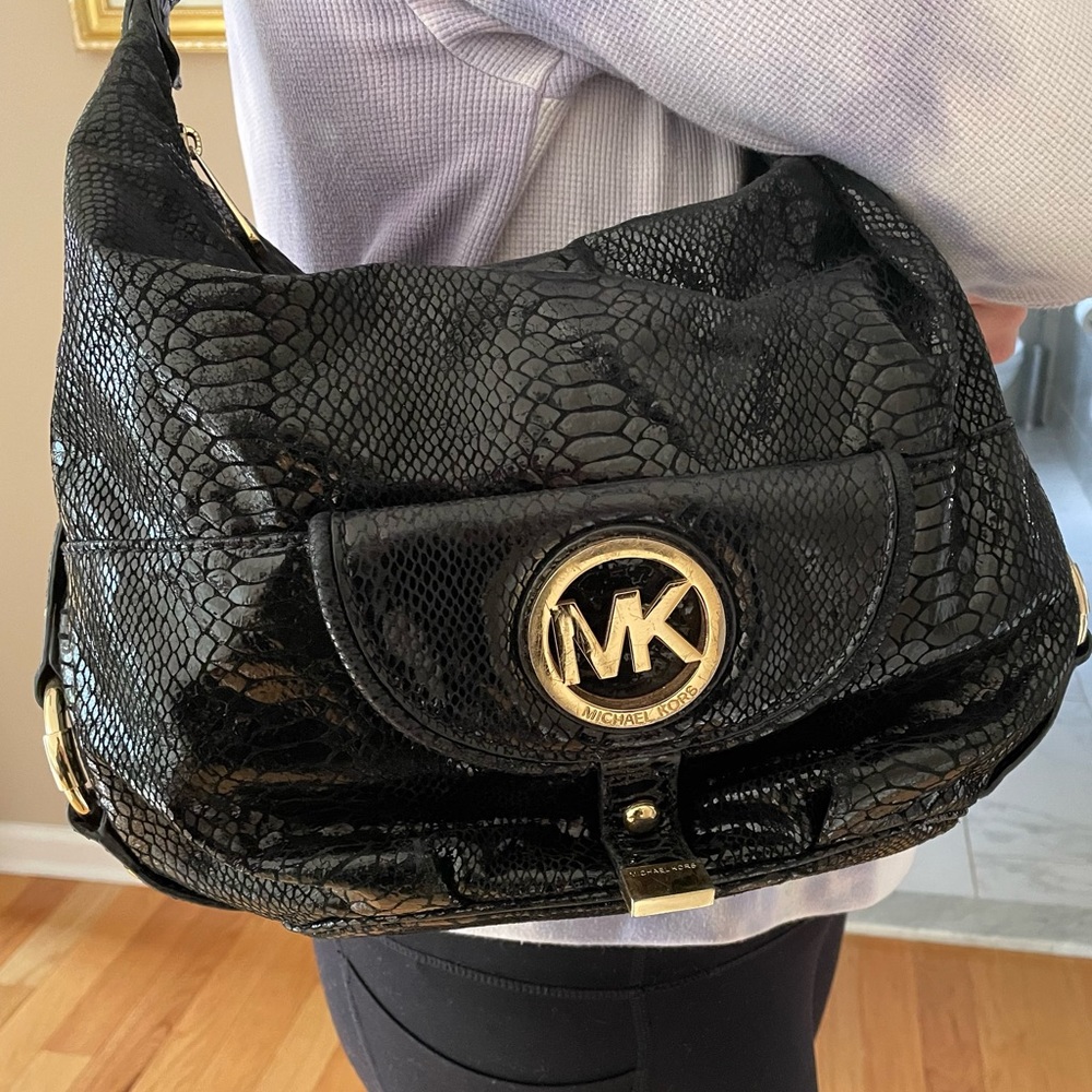 Black Leather Python Michael Kors Hobo Bag